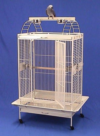 Lani Kai Lodge Playtop Large Bird Cage with Stand - Large Parrot Cage - Perfect for African Greys, Cockatiels, Mini Macaws, Small Cockatoos - 32" W x 22" D x 64" H - Silver Vein