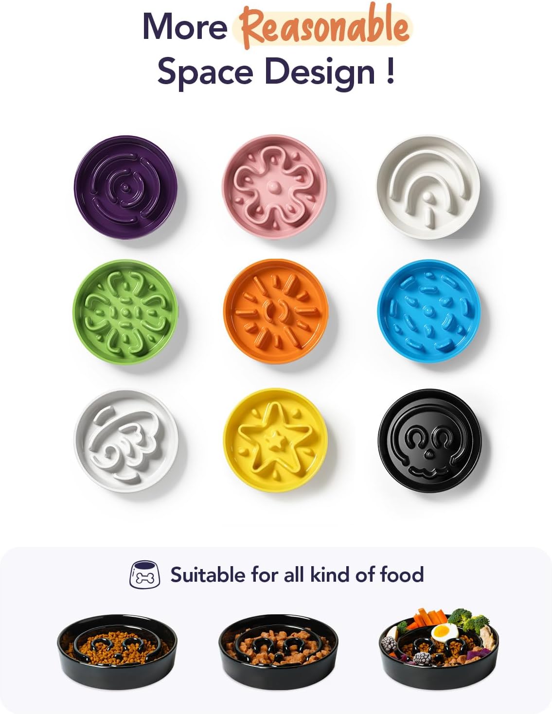 LE TAUCI Ceramic Slow Feeder Dog Bowls Small Breed, 0.6 Cups Dog Food Dish for Fast Eaters, Puzzle Bowl for Small Dogs and Cats,Skull Black