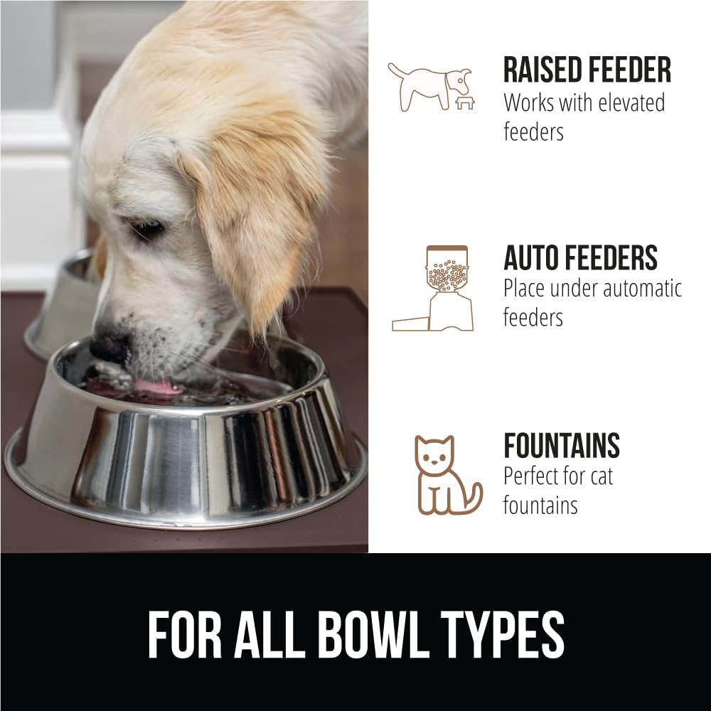 GORILLA GRIP 100% Waterproof Raised Edge BPA Free Silicone Pet Feeding Mat, Dog Cat Food Mats Contain Spills Protects Floors, Placemats for Cats and Dogs Water Bowl, Pets Accessories 23x15 Brown