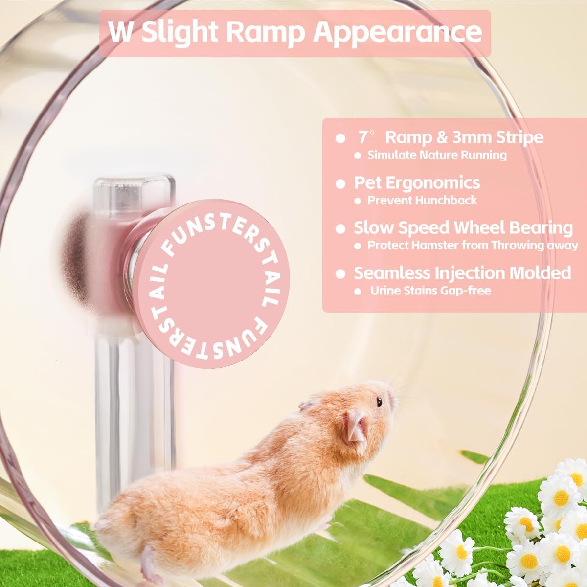 Super Silent Hamster Wheel 8.7 Inch, Magnetic Large Rat Wheel for Chinchilla, Gerbil, Guinea Pig, Cat, Mouse, Sugar Glider and Dwarf, Syrian Hamster Accessories (Peach Pink)