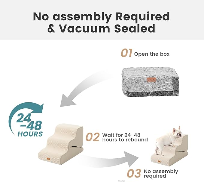 Gardner Pet Dog Stairs for Small Dogs 19.7" H, 4-Step Beige Curved Pet Stairs, Dog Steps for High Bed (18-24 in), Couch with Durable Non-Slip Waterproof Fabric Cover and CertiPUR-US Certified Foam