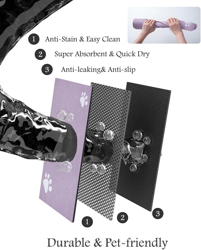 Pet Feeding Mat-Absorbent Dog Mat for Food and Water Bowl-No Stains Quick Dry Water Dispenser Mat-Dog Accessories Pet Supplies-Bowl for Messy Drinkers(Purple,23"x34"