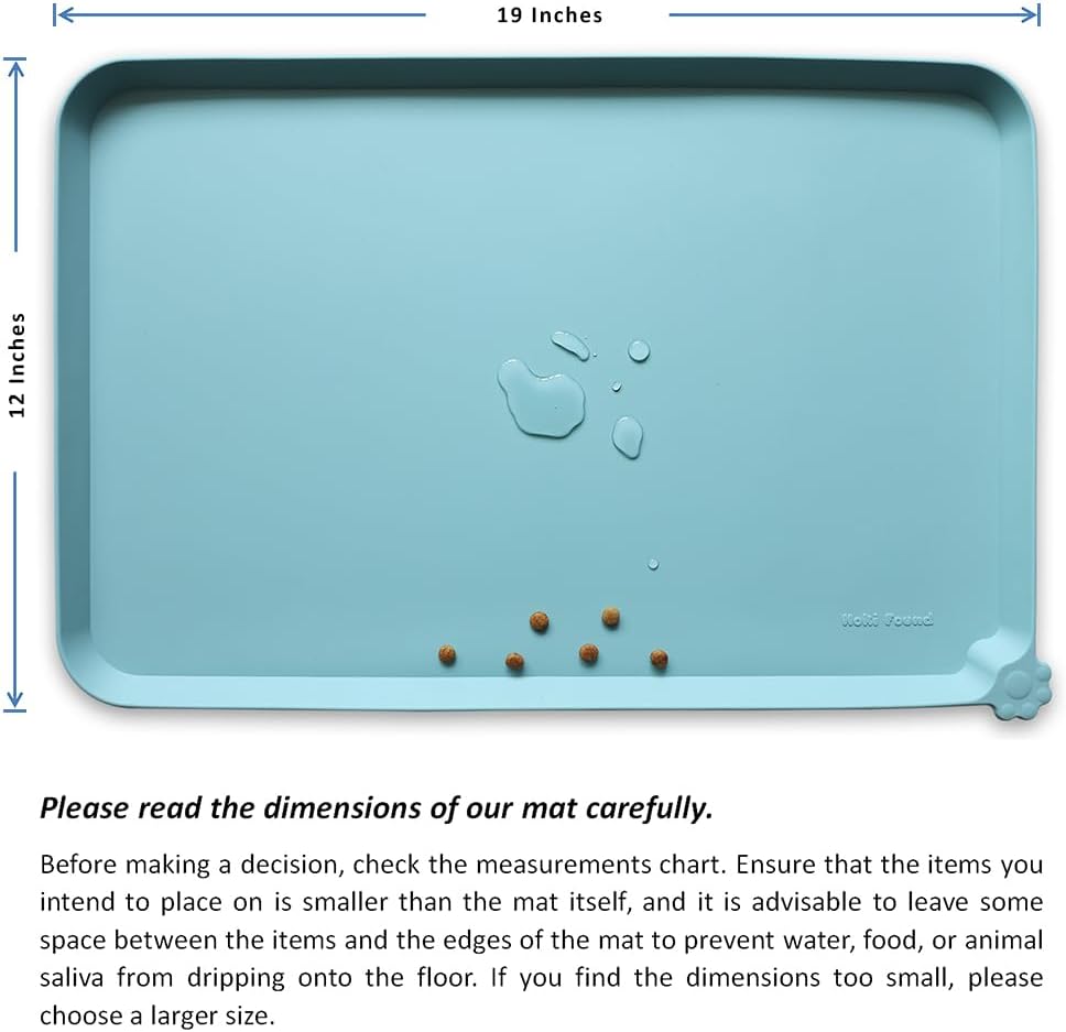 Hoki Found Silicone Non Slip Pet Food Mats - Dog Cat Bowl Placemats - Waterproof for Carpet - Light Turquoise