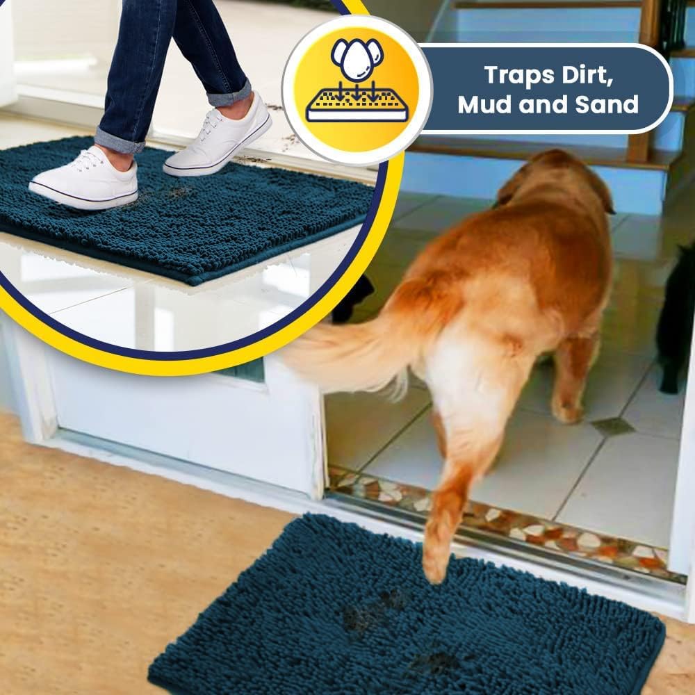Muddy Mat® AS-SEEN-ON-TV Highly Absorbent Microfiber Door Mat and Pet Rug, Non Slip Thick Washable Area and Bath Mat Soft Chenille for Kitchen Bedroom Indoor and Outdoor - Atlantic Blue XXXL 72"X48"
