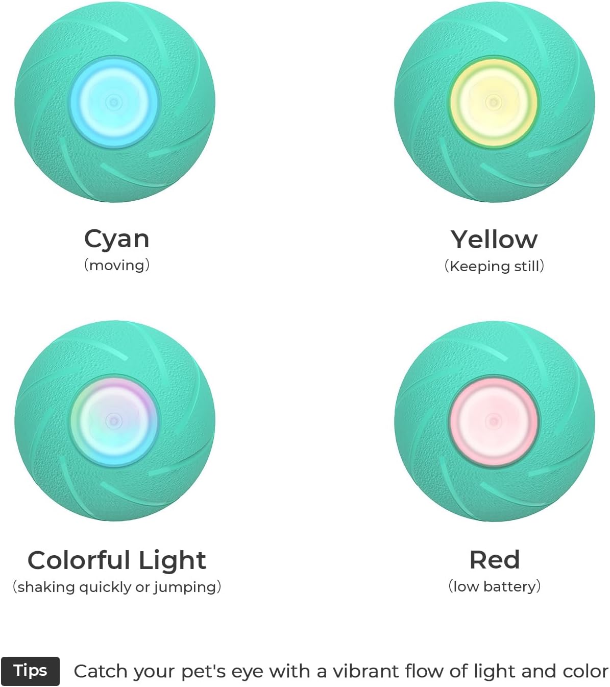 Interactive Dog Toys, Wicked Ball PE, 3 Interactive Modes,Enhanced Rubber Active Rolling Dog Toy with LED Lights for Medium Large Dogs, Motion-Activated Dog Stimulation Toy for Boredom Relief