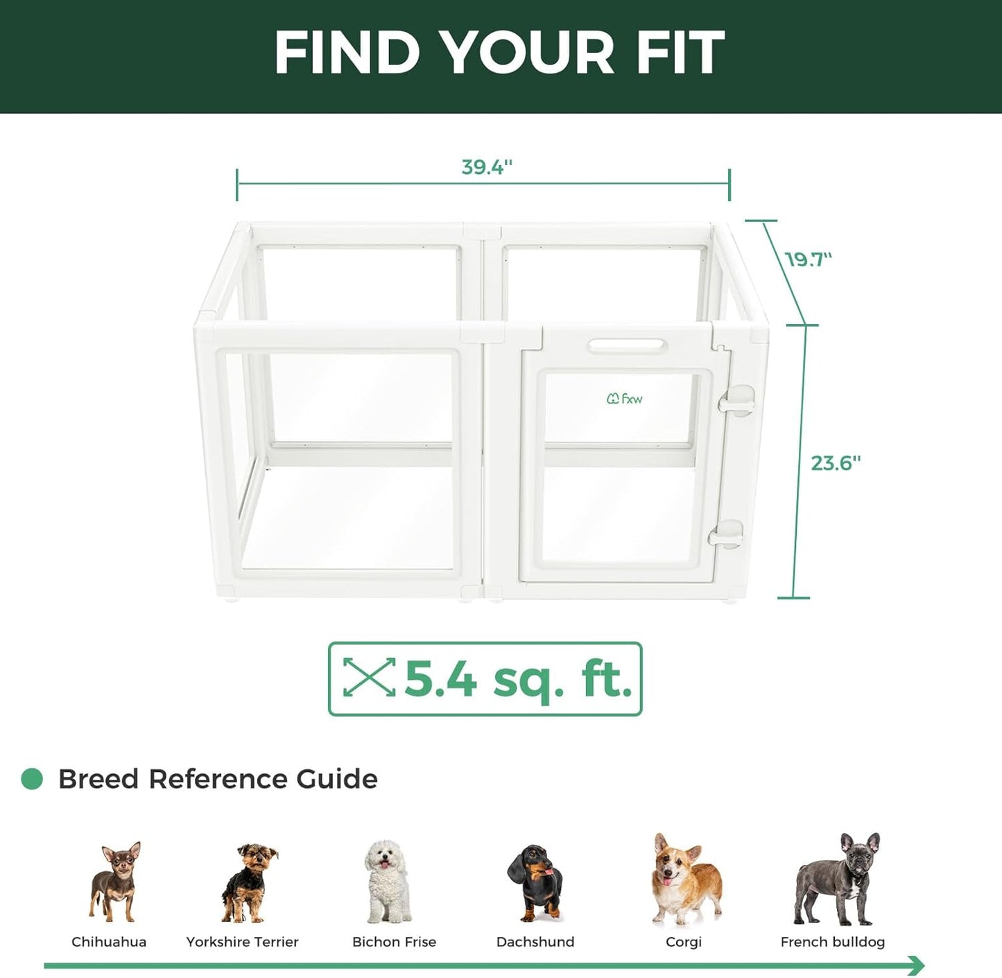 FXW AuraSpace Acrylic Indoor Unleashed Dog Playpen for Puppies and Small Dogs, 24 Inch, 6 Panels, White