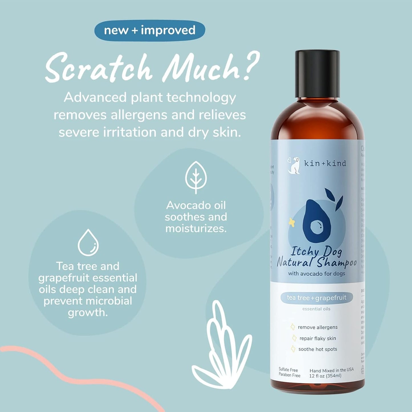 kin+kind Pet Shampoo for Itchy Dog and Cat (12 fl oz) - Soothe Itch and Hot Spot Irritation - Safe, Natural Formula with Olive Oil, Coconut Oil and Avocado Oil - Made in USA