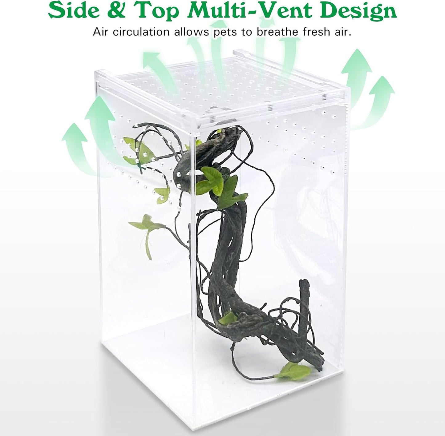 Reptile Terrarium Enclosure 6"x6"x10" Tall Acrylic Tarantula Breeding Box Magnetic Hermit Crab Habitat Vertical Tank Transparent Jumping Spider Cage for Insect Mantis Scorpion Sling Isopods
