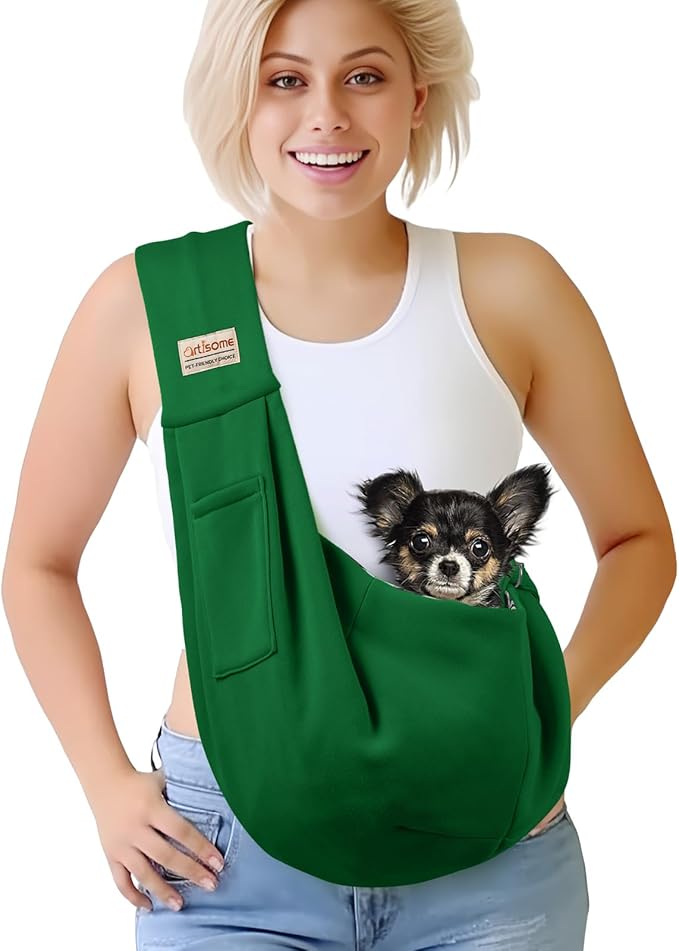Pet Dog Sling Carrier for 3-10 lbs pet,Dog Purse Pouch,Dog Satchel,Reversible unadjustable Strap Travel Hand-Free Safe Bag Small Puppy Backpack (EmeraldGreen)