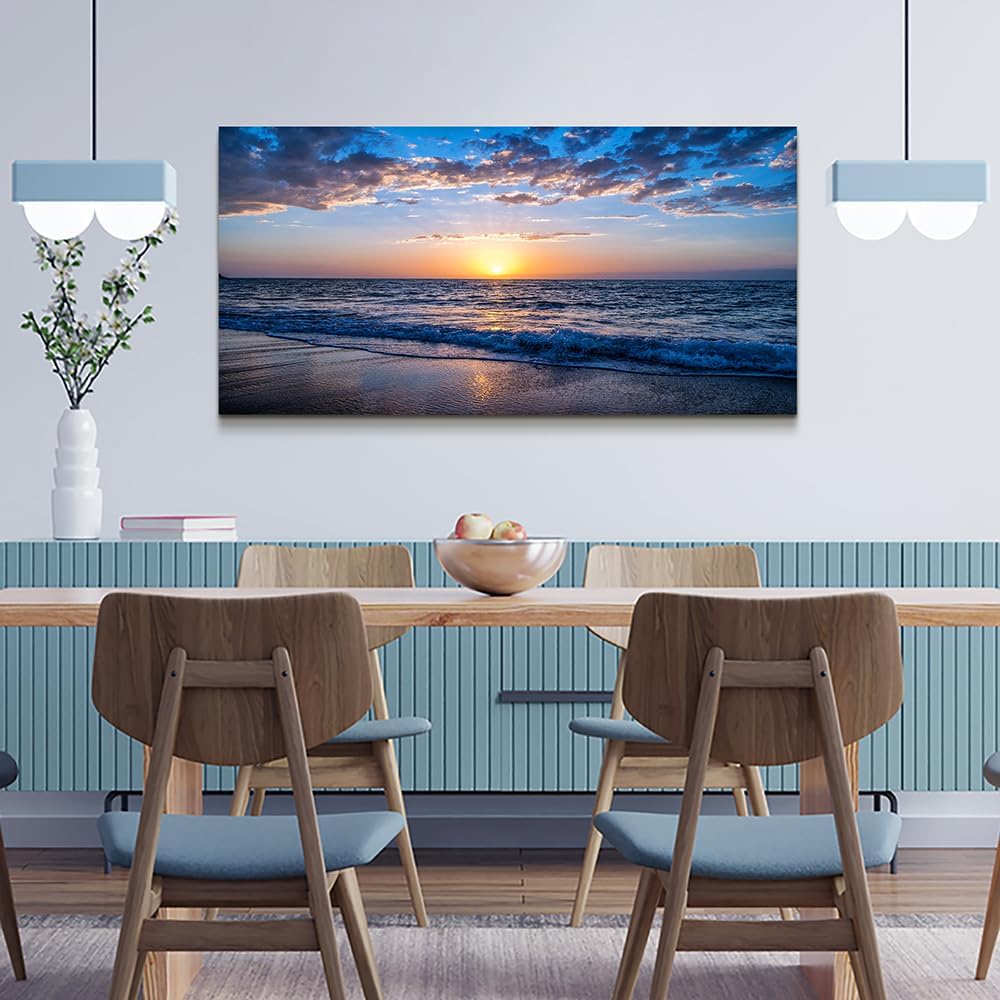 Lapremoly Large Canvas Wall Art For Living Room farmhouse Wall Decor For Office Ocean Wave Wall Paintings Blue Sea Beach Pictures Framed Ready To Hang Bedroom Decor Prints Posters Art 24X48 inch