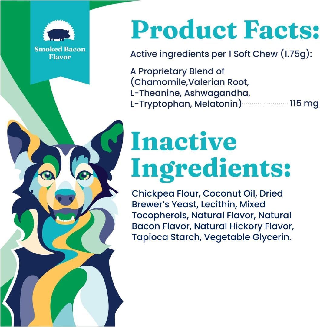 Solid Gold Calming Chews for Dogs - Dog Calming Chews w/Melatonin for Separation, Stress & Hyperactivity Relief - Supports Relaxation for Travel, Fireworks & Storms - All Ages & Sizes - Bacon 120ct