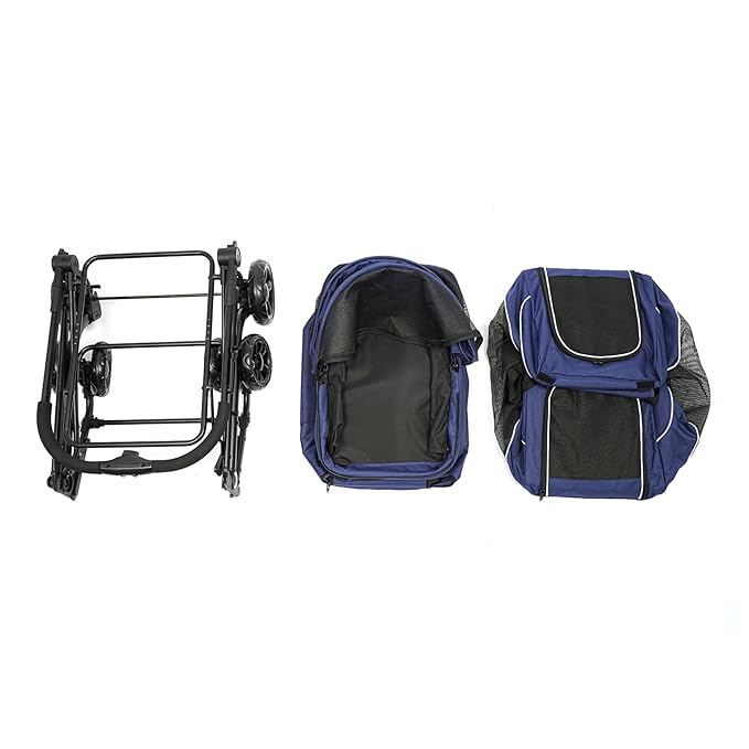 Double Pet Stroller,3.07lbs Dog Cat Carrying Cart,Lightweight Foldable Pet Stroller with 4 Wheels,Blue Portable Compact Pet Travel Cart for Small Dogs and Cats (Blue)