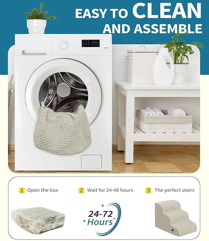 Dog Step for Bed, Dog Stair 3-Step 35D Pet Stair 15.7" H for High Bed or Sofa Non-Slip Balanced Pet Step Indoor, Beige