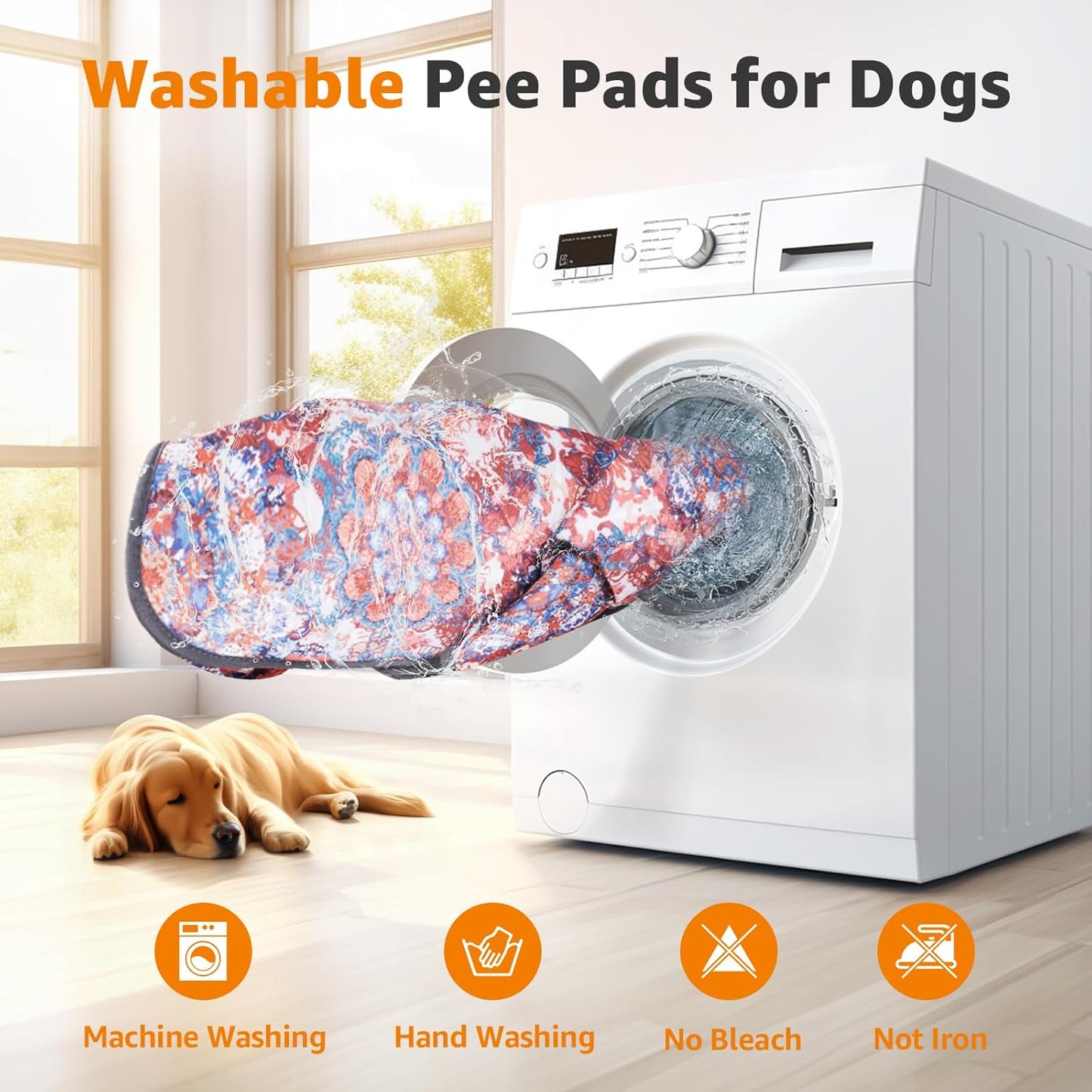 LOOBANI Washable Pee Pads for Dogs, 2 Pack Super Absorbent Reusable Puppy Pads Leakproof Dog Traning Pads, Waterproof Non-Slip Whelping Pad for Floor, Playpen, Crate, Couch-36 x36 (Red Flower)