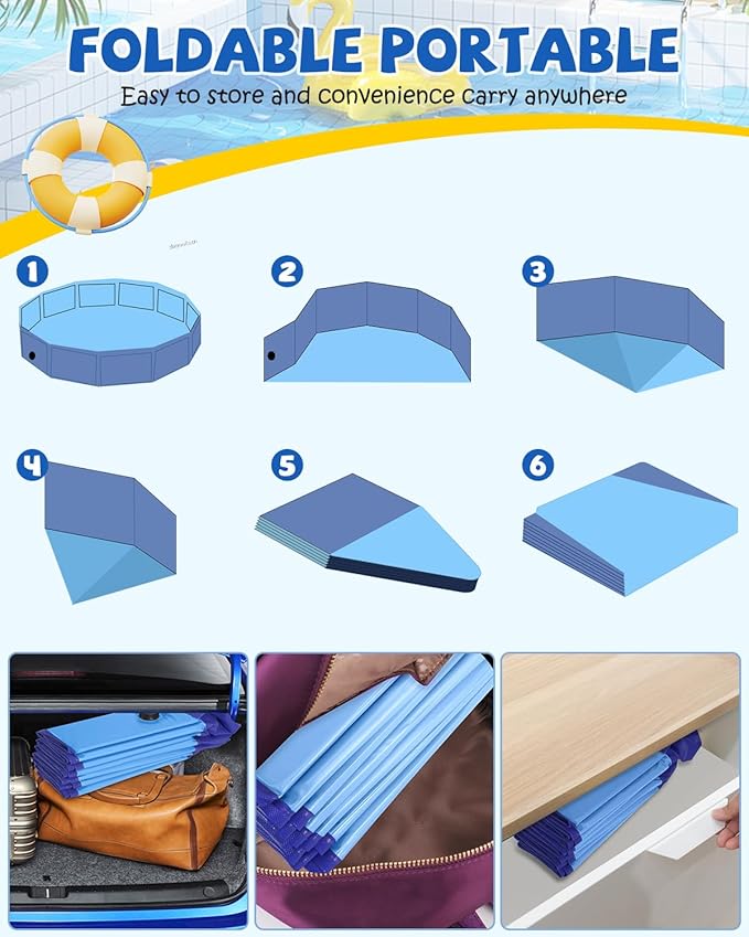 YSJILIDE Portable Dog Pool PVC Pet Swimming Pool Bathtub Collapsible Dog Pool, Hard Plastic Pool for Pets to Swim and Bath (L-64"x 12" Blue)