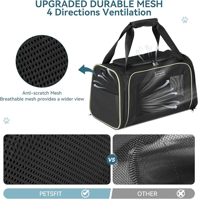 PETSFIT Large Cat Carrier, Dog Carrier up to 25Lbs, Pet Privacy Protection Travel Pet Carrier for Medium and Large Cats, Small Dogs, Puppies (Large, Black)