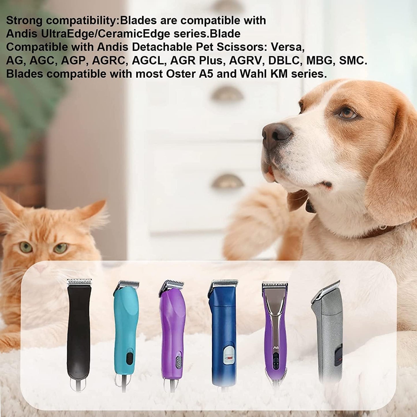 7pcs Dog Grooming Blades Compatible with Andis/Wahl/Oster Dog Clippers,Detachable Ceramic Blade & Stainless Steel Blade,Size:#3FC+4FC+5FC+7FC+10+30+40