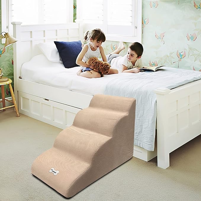 Dog Stairs, 4-Step Non-Slip Pet Ramp, High Resilience Sponge, Dark Blue