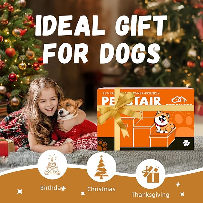 Dog Stairs with Furry Lids 18" H, 3-Step Wider Dog Steps with Storage for Small/Medium/Large Old Dogs Cats, Folding Sturdy Pet Stairs Climbing Bed Couch, Ramp for Car Hold Up to 200 lbs, Grey