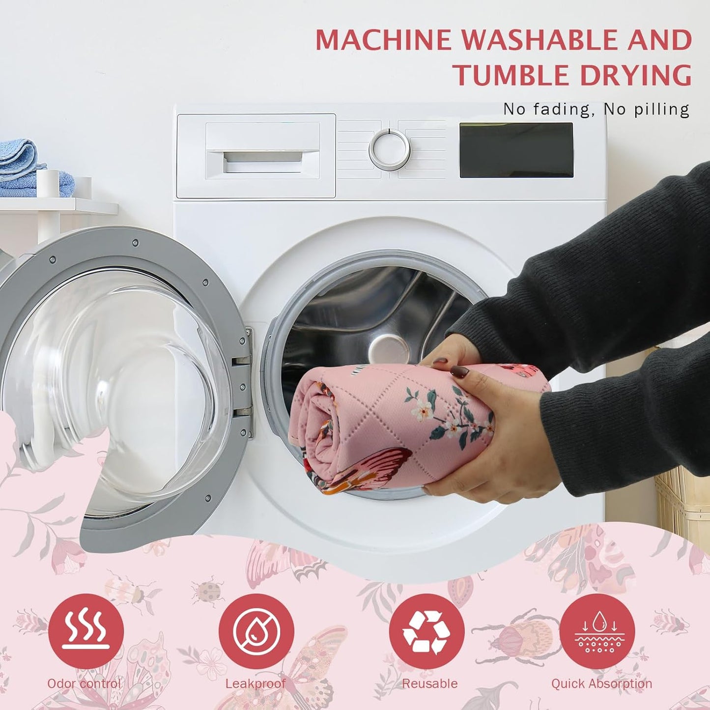 IEUUMLER Washable Pee Pads for Dogs, 2 Pack Insect Pattern Reusable Waterproof Puppy Potty Pads, Non-Slip Absorbent Pet Training Pads for Playpen Crate Bed EU014