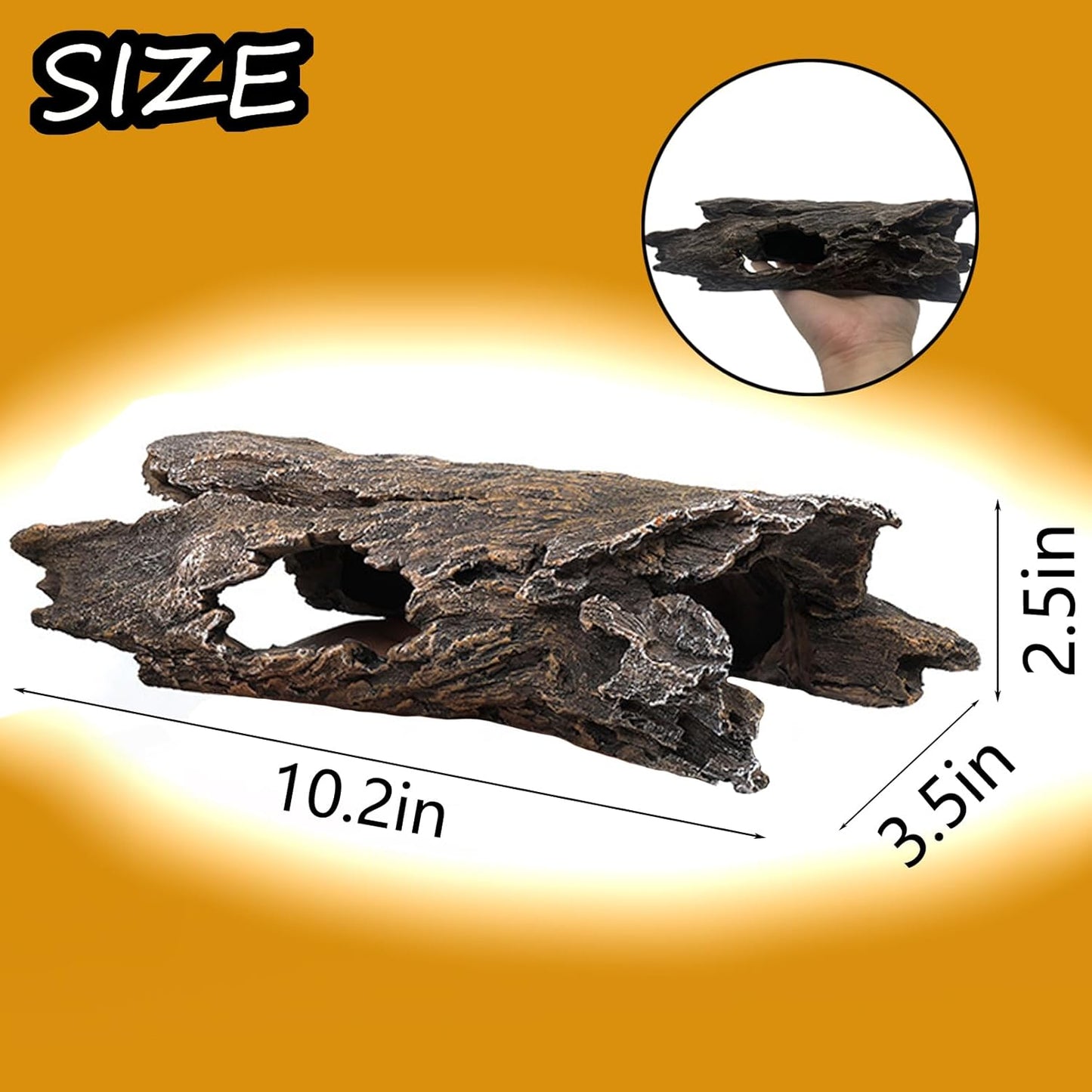 Tfwadmx Leopard Gecko Hide, 10" Reptile Hideout, Resin Simulated Hollow Log for Aquarium, Betta Fish Hideout, Reptile Tank Accessories for Corn Snakes, Lizards, Axolotls