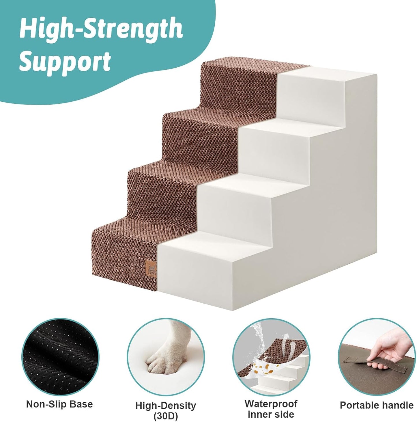 Dog Stairs for Small Dogs, 4 Tier Wider Pet Stairs for Couch and Beds, 17.7" H Non-Slip Dog Steps for Old Cats, Puppy, Small Medium Dogs, 17.7x23.6x17.7 inch, Brown