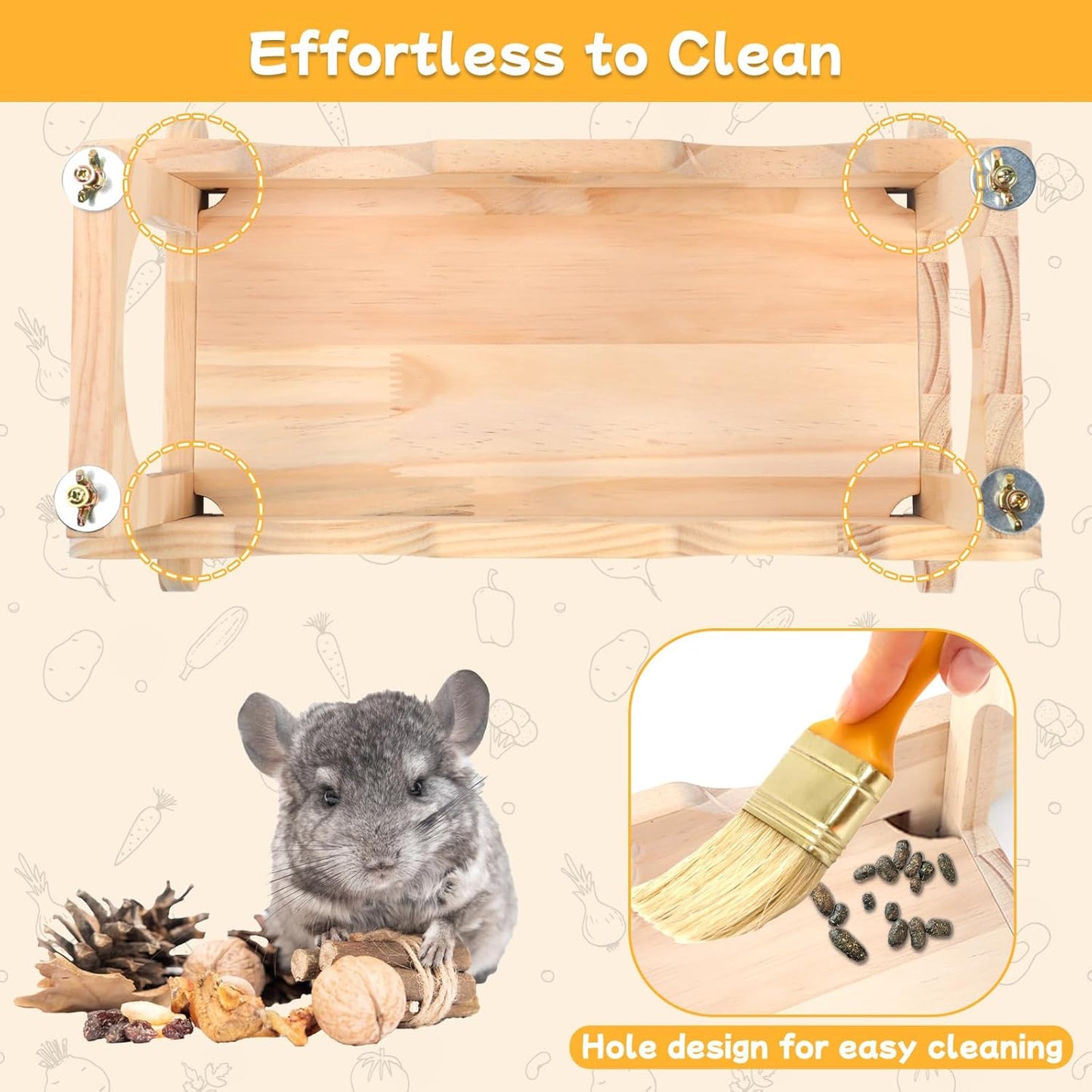 BWOGUE Chinchilla Suspension Bridge, Hanging Large Small Animal Wooden Bridge and Platform, Chinchilla Ledges and Platforms Set for Sugar Gliders, Squirrels, Chinchillas Habitat Toy