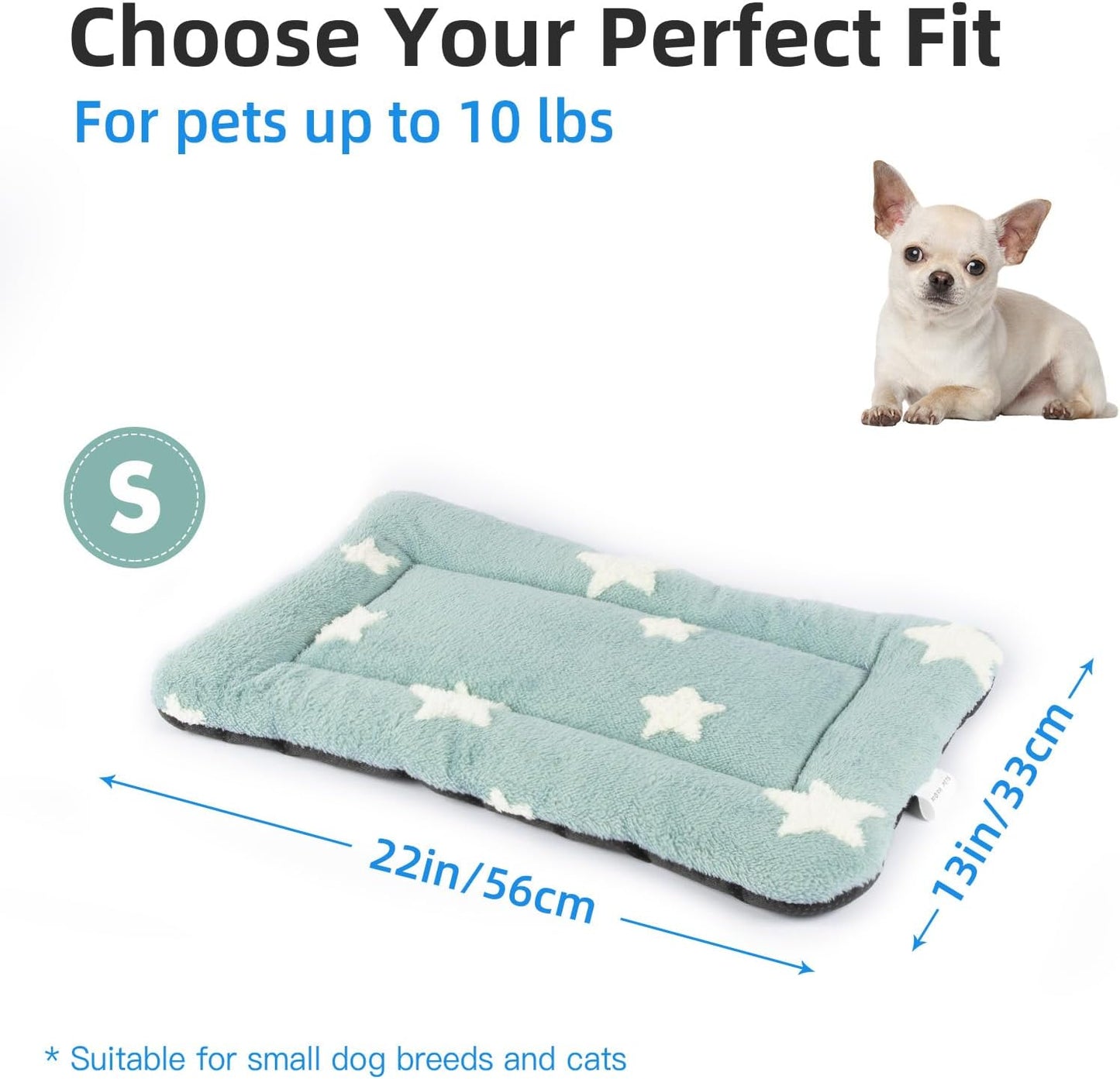 Mora Pets Cat Bed for Indoor Cats Washable Dog Crate Pad Cute Star Dog Bed Mat for Small Dogs Pet Kennel Pad for Cage Soft Flat Puppy Kitten Cushion for Sleeping Anti-Slip Blue 22 x 13