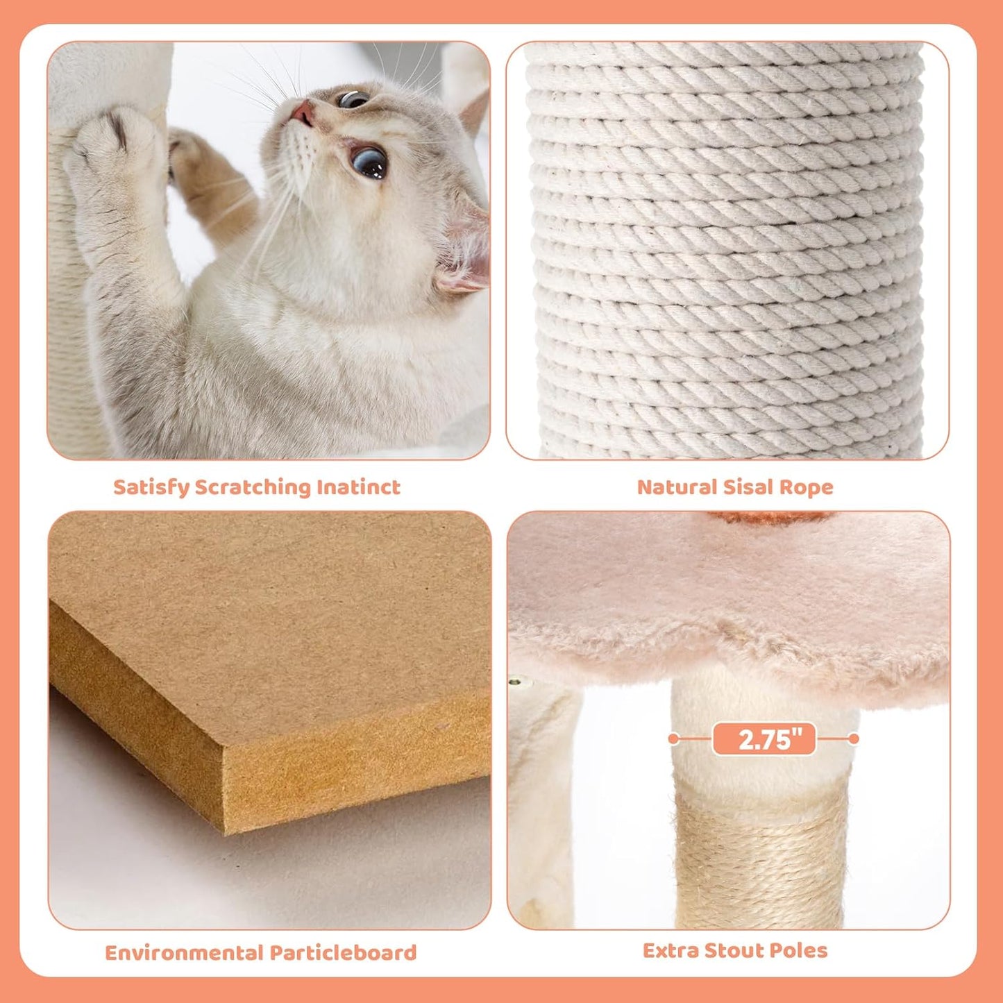 HYABi 59 Inch Flower Cat Tree Tower - Multi-Level Cat Condo with Plush Scratching Posts, Toy Balls, and Pet House, Indoor Play Platform for Large Adult Cats, Stylish Color Design