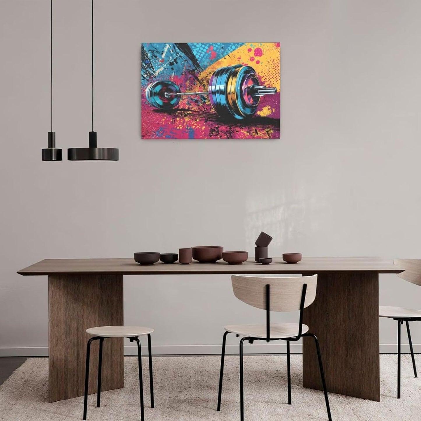 Gym Wall Art Weightlifting Fitness Canvas Wall Decor Barbell Sports Training Pictures Painting Banksy Street Graffiti Print Artwork Framed Decorations Gifts for Sports Lovers Gym Living Room Bedroom 16"x24"