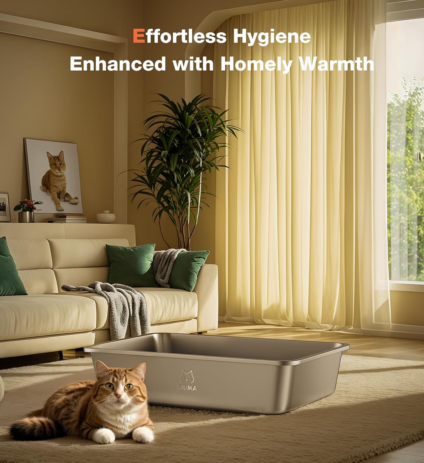 Stainless Steel Cat Litter Box, Metal Kitty Litter Box for Small Cats, Non-Stick, Easy to Clean, Odor-Free, 15.6"×11.6"×3.9", Small Litter Boxes for Kitten, Kitty, Rabbit