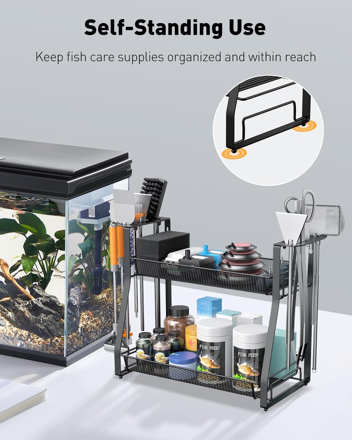 Pawfly Aquarium Tool Organizer, Detachable Metal Fish Tank Accessory Organizer, Aquascaping Tool Storage Rack for Terrariums, Shrimp Tanks & Planted Tanks, Fish Tank Maintenance Tool Holder Shelf