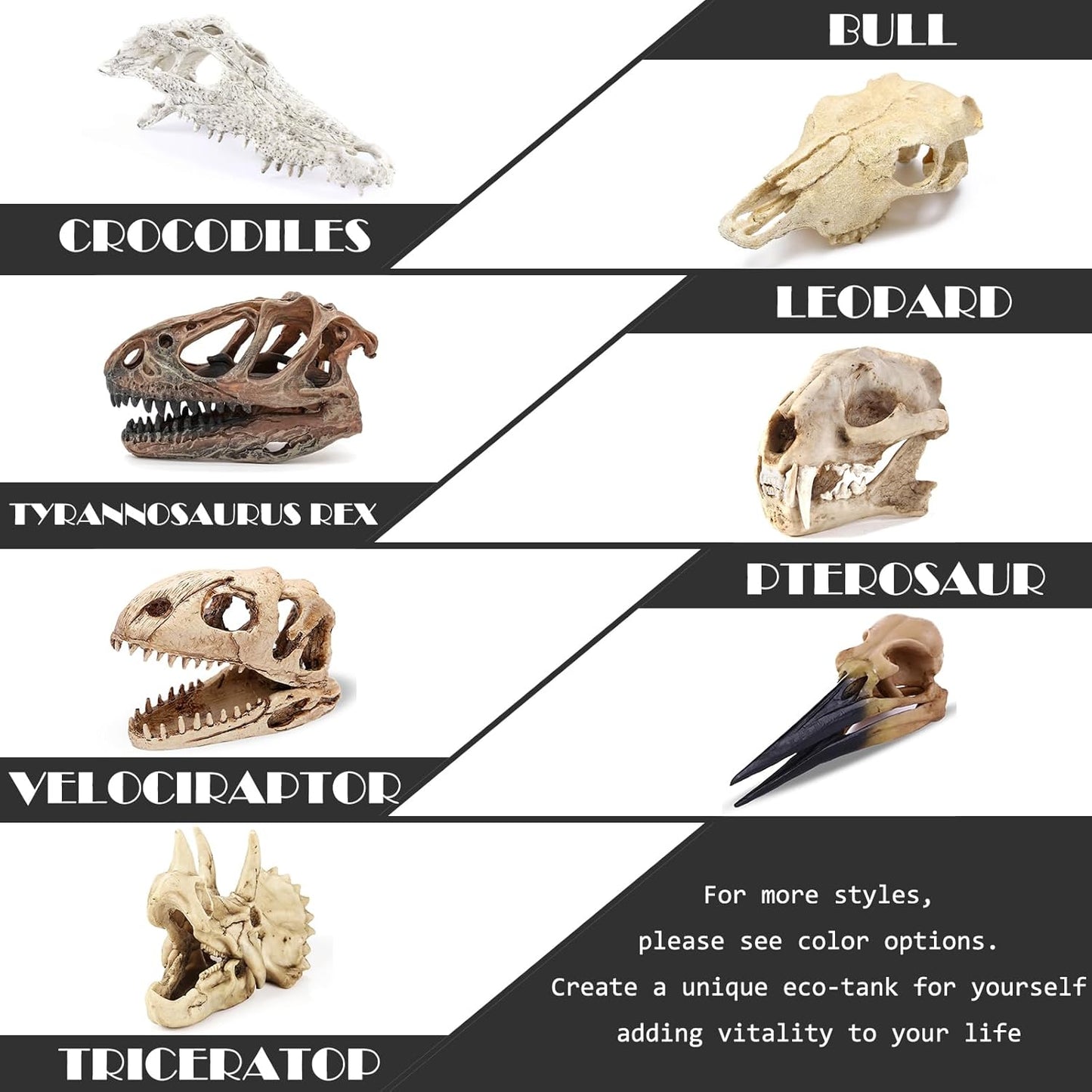 Fish Hideout Cave Dinosaur Animal Skull Reptile Ornament Halloween Dรฉcor for Terrarium Aquarium Large Decorations Betta Tarantula Snake Decor Bones