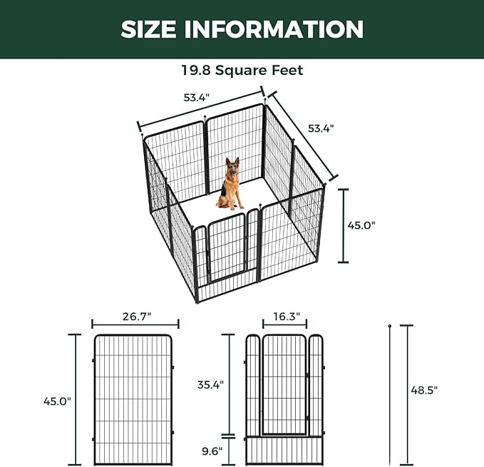 FXW Rollick Unleashed Dog Playpen for Indoor, Yard, RV Camping, 45 inch 8 Panels for Large Dogs│Patented