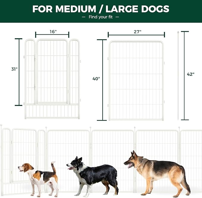 FXW Rollick Unleashed Dog Playpen for Indoor, Yard, RV Camping, 40 inch 48 Panels for Medium and Large Dogs, White│Patented