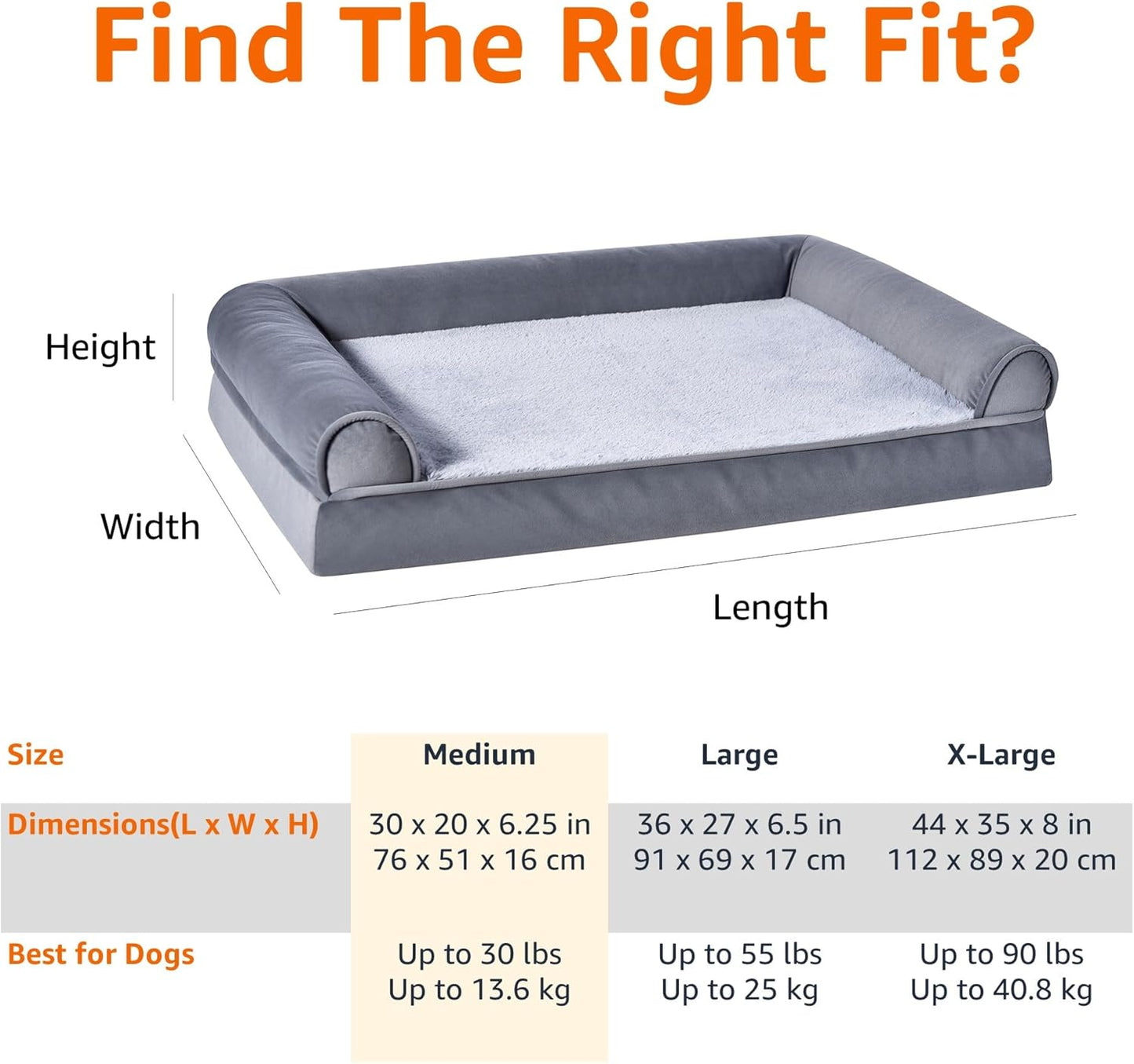 Amazon Basics Living Room Couch Dog Bed with Premium Foam, Pressure-Relief Support for Dogs up to 30lbs, Machine Washable Cover, Medium Sized (30" x 20"), Grey