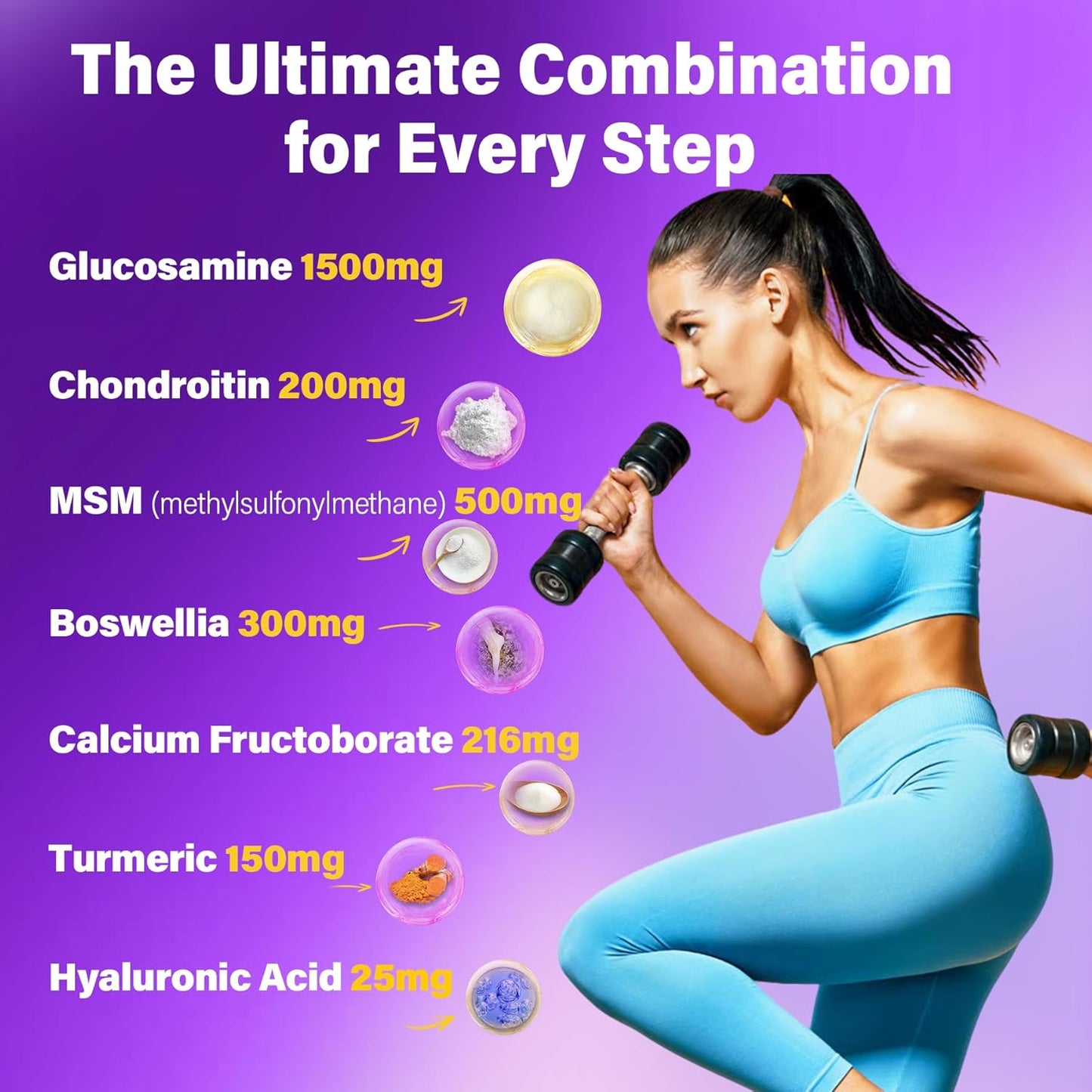 Glucosamine Chondroitin Gummies, Sugar Free Glucosamine Chondroitin MSM Supplement, Extra Strength with Boswellia Turmeric, Hydrolyzed Collagen & Hyaluronic Acid, Bone Health for Men & Women, 120 Cts