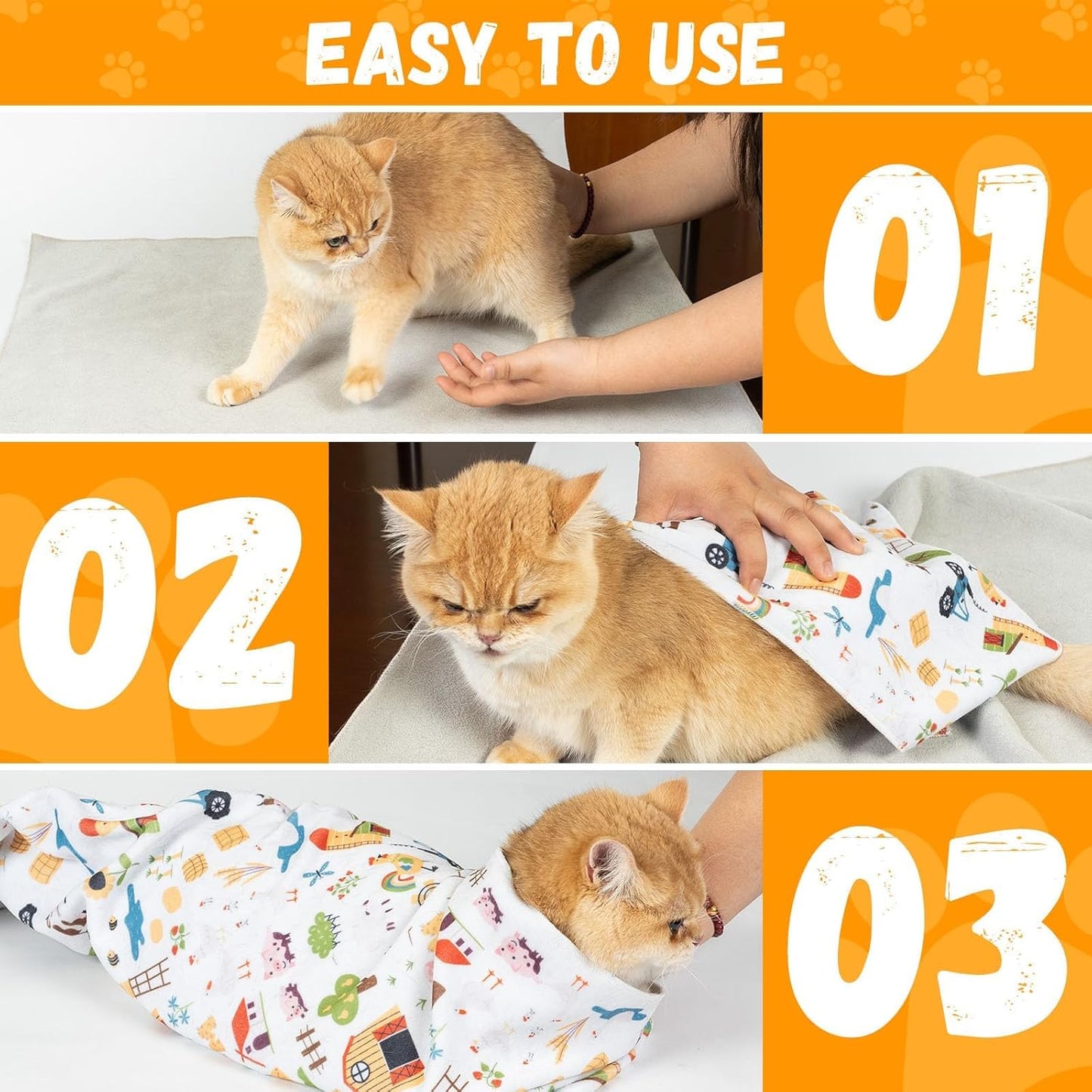 Professional Cat Grooming Wrap - Adjustable Restraint Blanket for Nail Clipping & Vet Visits, Escape-Proof Cat Wrapping Bag with Safety Straps, Large (27.6"x27.6") for Cats Up to 15lbs