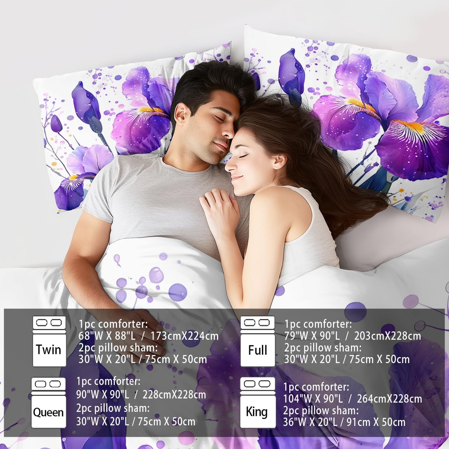 Purple Floral Comforter Set Full Size Woman,Purple Iris Comforter for Girls,Pink Flower Bedding Set Full Bedroom Decor,Floral Bedding Quilt Bed Decor Pink for Kids and Adults