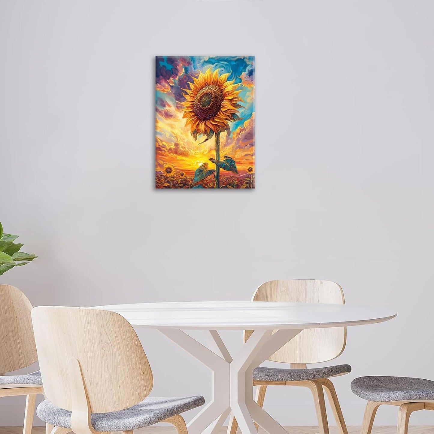 Sunflower Wall Art Canvas Yellow Floral Wall Decor Prints Framed Painting Pictures Gifts Artwork for Bathroom Bedroom Living Dining 12"x16"