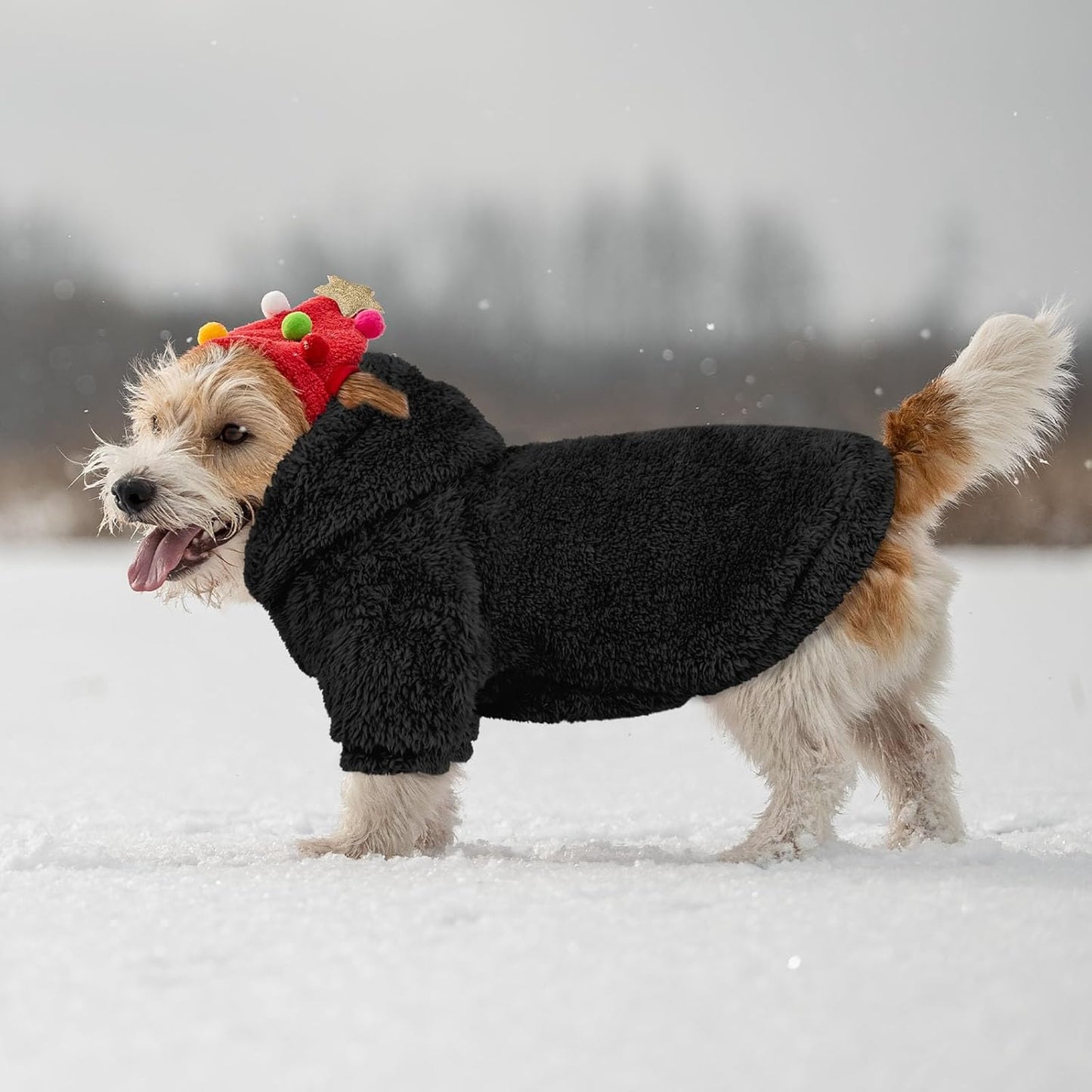 Fuzzy Dog Sweaters for Small Dogs Dog Hoodie Soft Double-Sided Plush Fleece Pet Sweater Clothes Pet Coats Hoodie Sherpa Hooded Sweatshirt(Black-S)