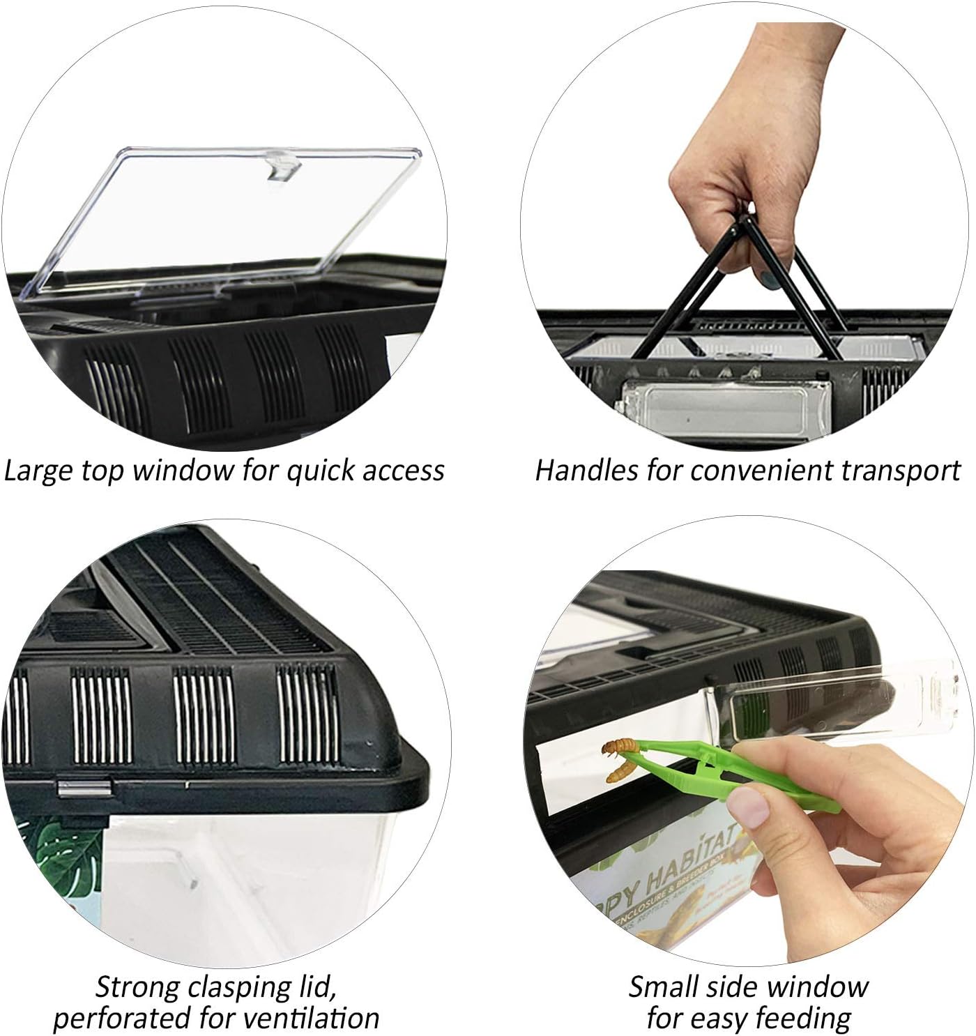 Happy Habitat (Standard) - Ventilated Enclosure & Breeder Box - for Live Feeder Insects, Reptiles, Amphibians & Other Small Pets - Durable Plastic Portable Terrarium