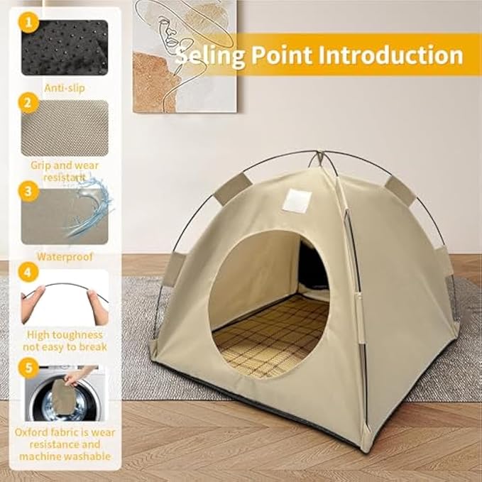 BreezyDen Pop-Up Pet Tent – Portable Indoor/Outdoor Cat Tent, Waterproof Pet Hideaway for Cats & Small Dogs with Mesh Window, Anti-Slip Base & Washable Design (White, L (15 catties Kitten))