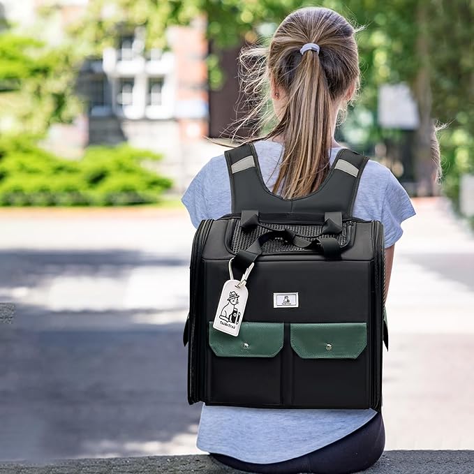 Dog Backpack, Pet Backpack with Breathable Mesh, Pet Travel Carrier with Soft Padded, Reinforced Support, Airline Approved Cat Backpack(Black)