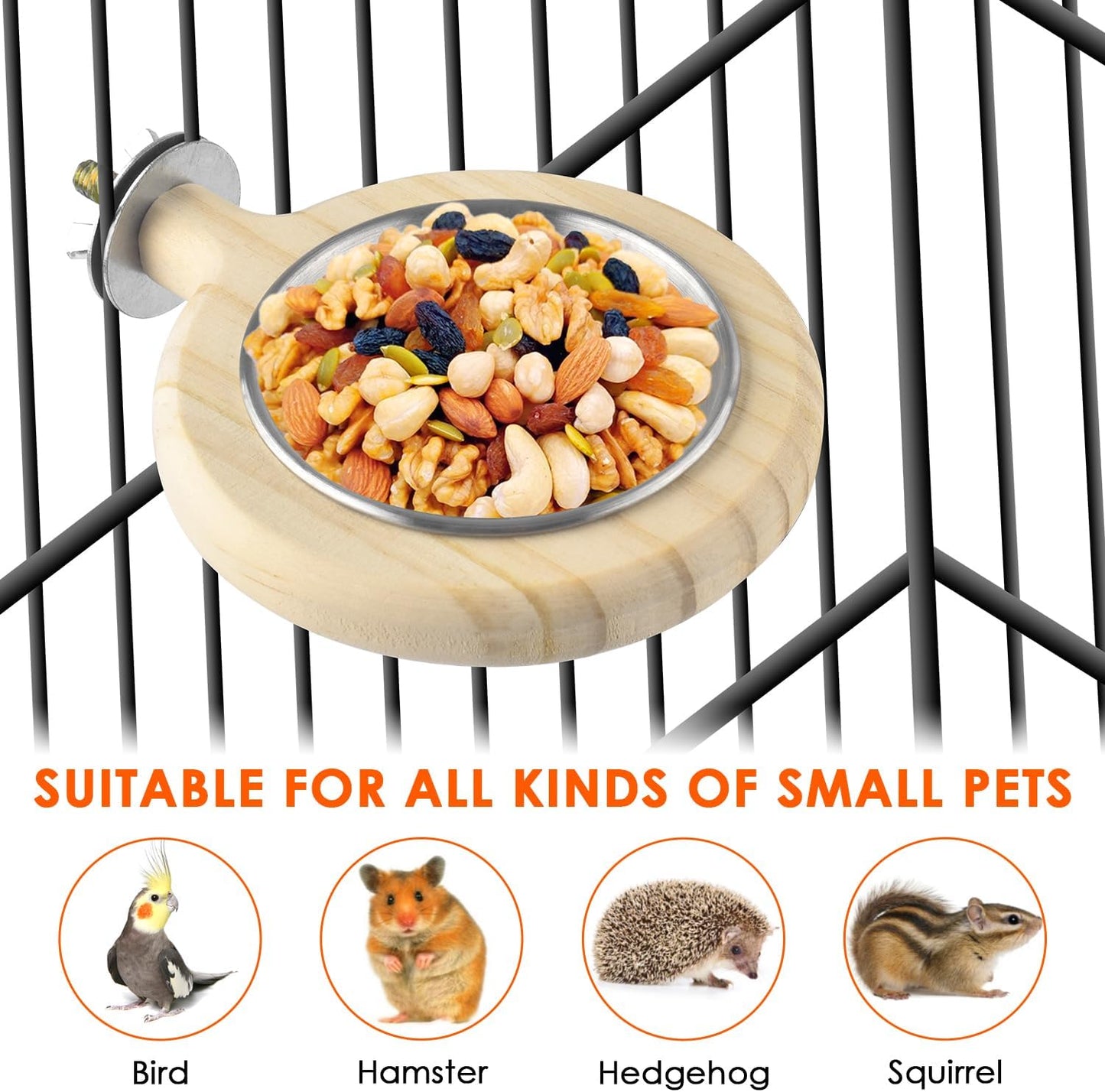 KATUMO Conure Perch Bird Wood Perch Stand Toy Parrot Cage Toy Bird Food Cup for Parakeet Lovebird Finch Conure Budgie Small Birds