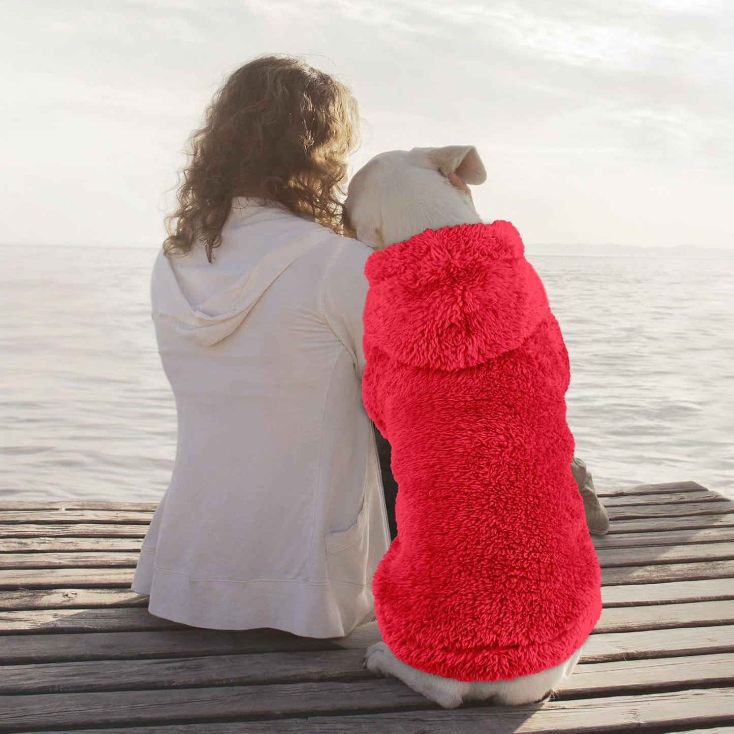 Fuzzy Dog Sweaters for Large Dogs Dog Hoodie Soft Double-Sided Plush Fleece Pet Sweater Clothes Coats Pet Hoodie Sherpa Hooded Sweatshirt(Red-XL)