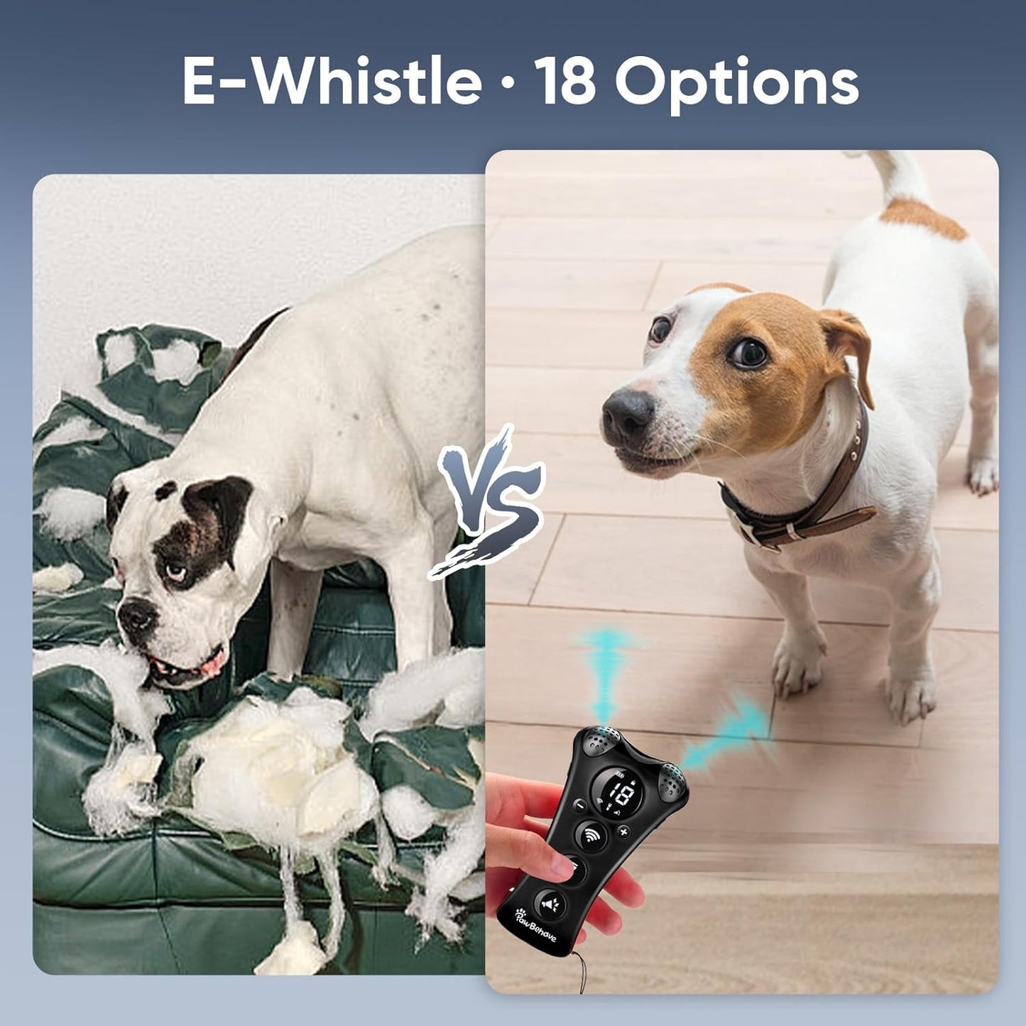 Ultrasonic Dog Bark Deterrent Device β10-Level Adjustable Anti Barking Trainer with Flashlight, Strobe, E-Clicker(18 Whistle Sounds)βNo Shock, Collar-Free Dog Behavior Correction Devices