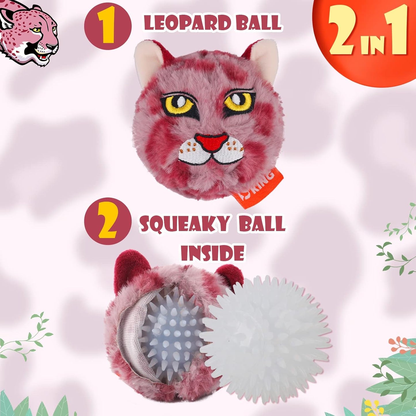 DKING 3Pack Squeaky Dog Balls,2 in1 Funny Puppy Ball Toys,Birthday Dog Toy for Small Medium Dogs (Animal Ball)