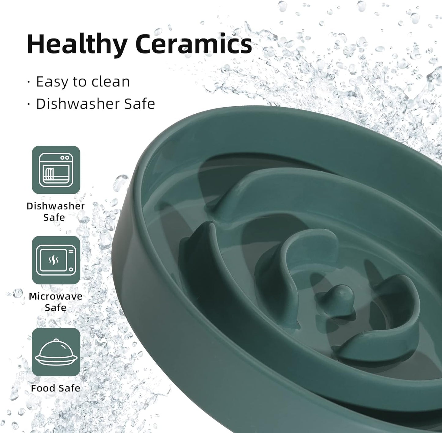 8.2inch Ceramic Slow Feeder Dog Bowl for Medium and Large Breed, Puzzle Dog Food Dish, Anti-Gulping, Pet Slow Feeder, Stop Bloat, Preventing Choking (Single Bowl-Dark Green)