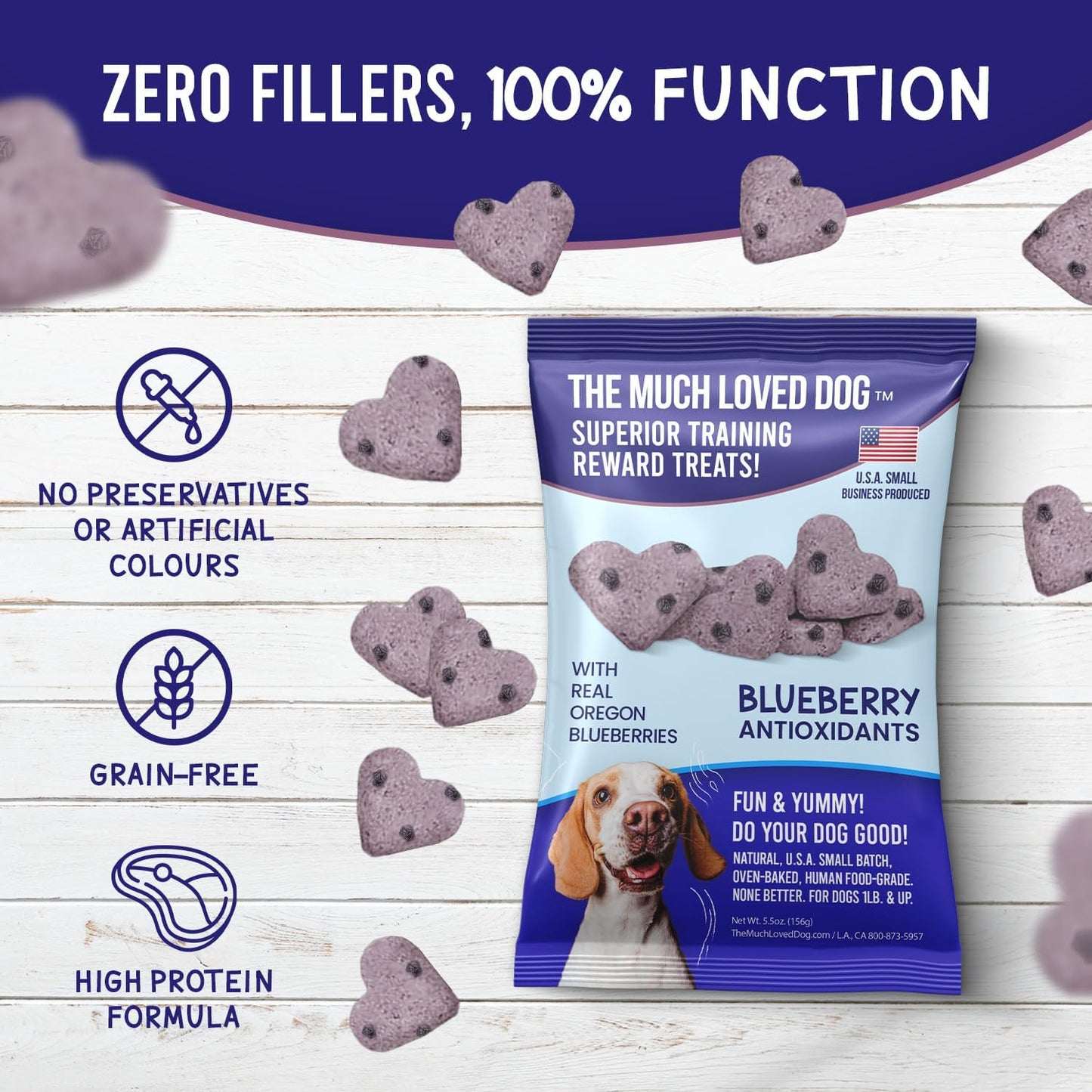 The Much-Loved Dog!™ Blueberry Dog Treats – Natural Biscuits for Small Dogs & Large Breeds – Healthy Puppy Treats for Small Dogs Made in USA, Training Snacks for All Breeds (3 Pack, Blueberry)
